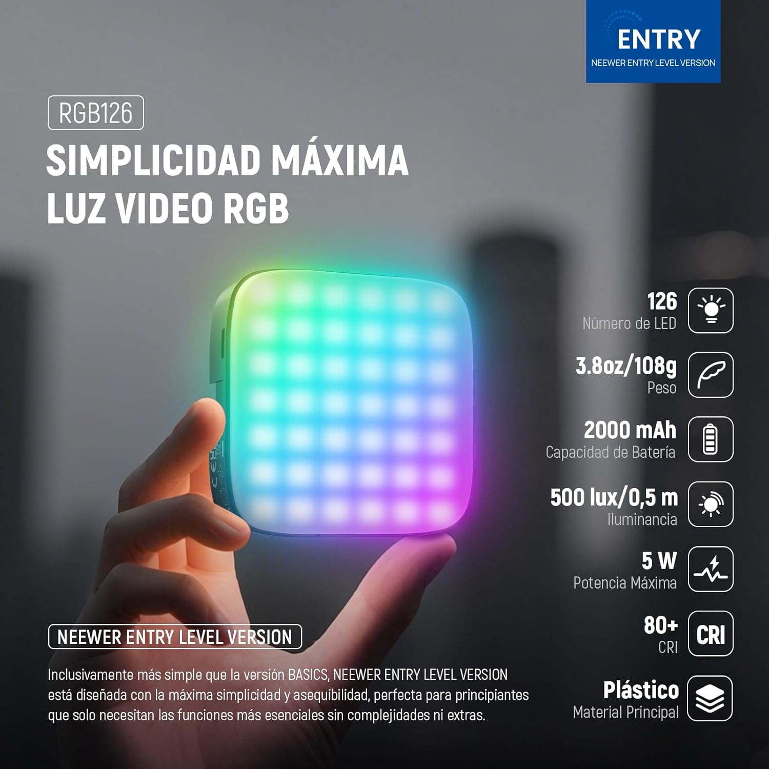 Panel LED RGB Portátil NEEWER - 126 LED con Soporte de Clip