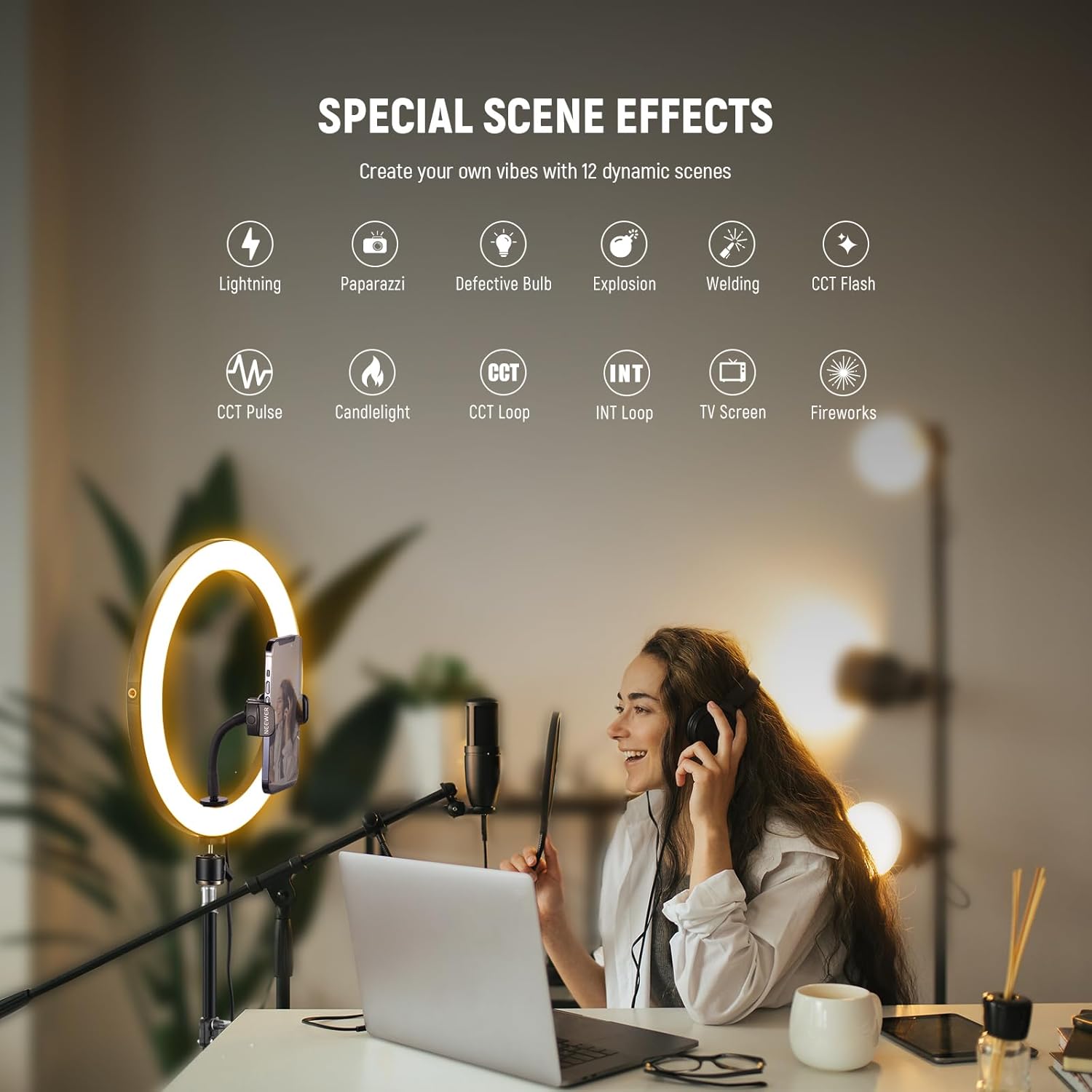 Anillo de Luz LED NEEWER 12" con Trípode de 1.8m y Soporte para Móvil profesional - RH12B