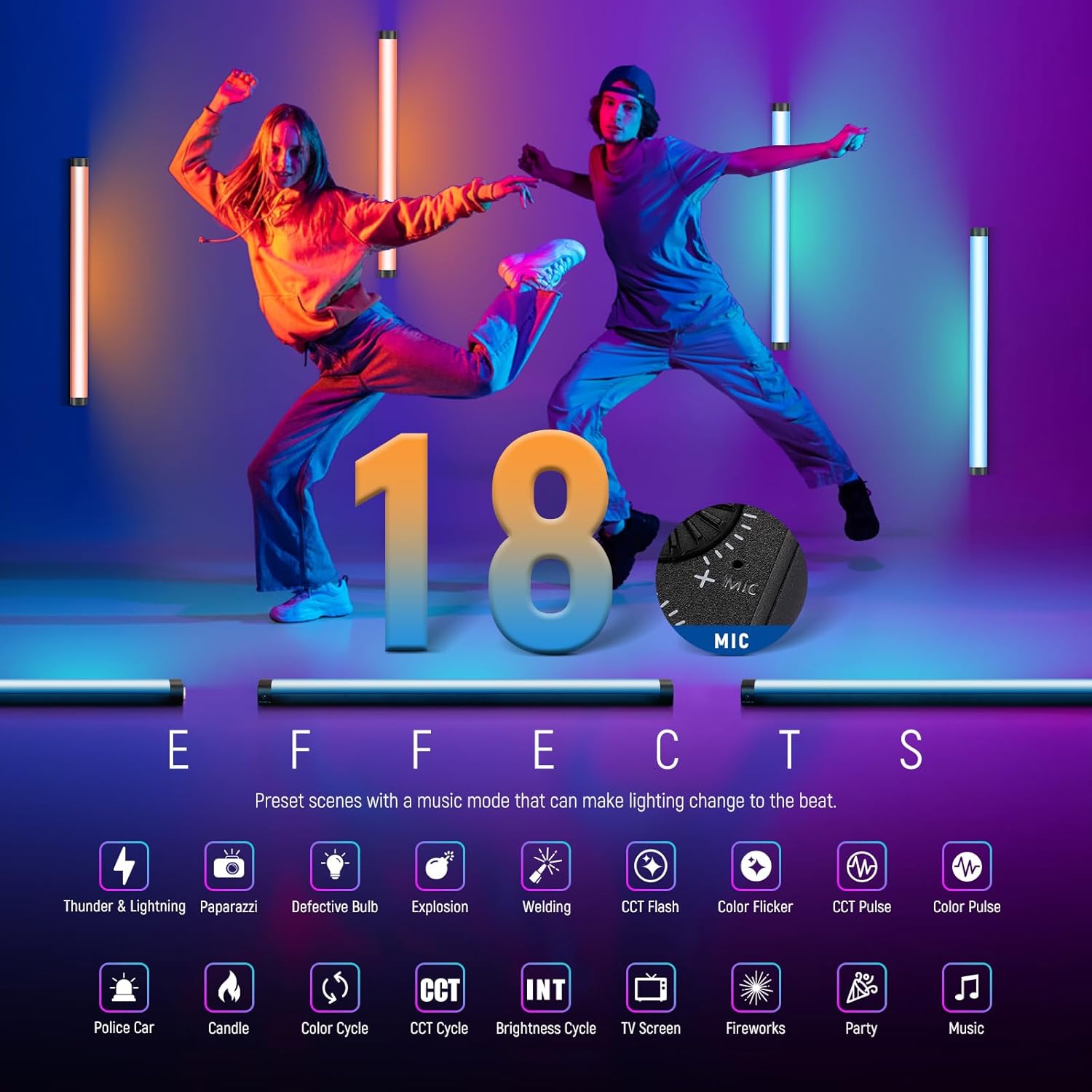 Luz De Tubo LED Neewer TL60 RGB 20 W - Negro